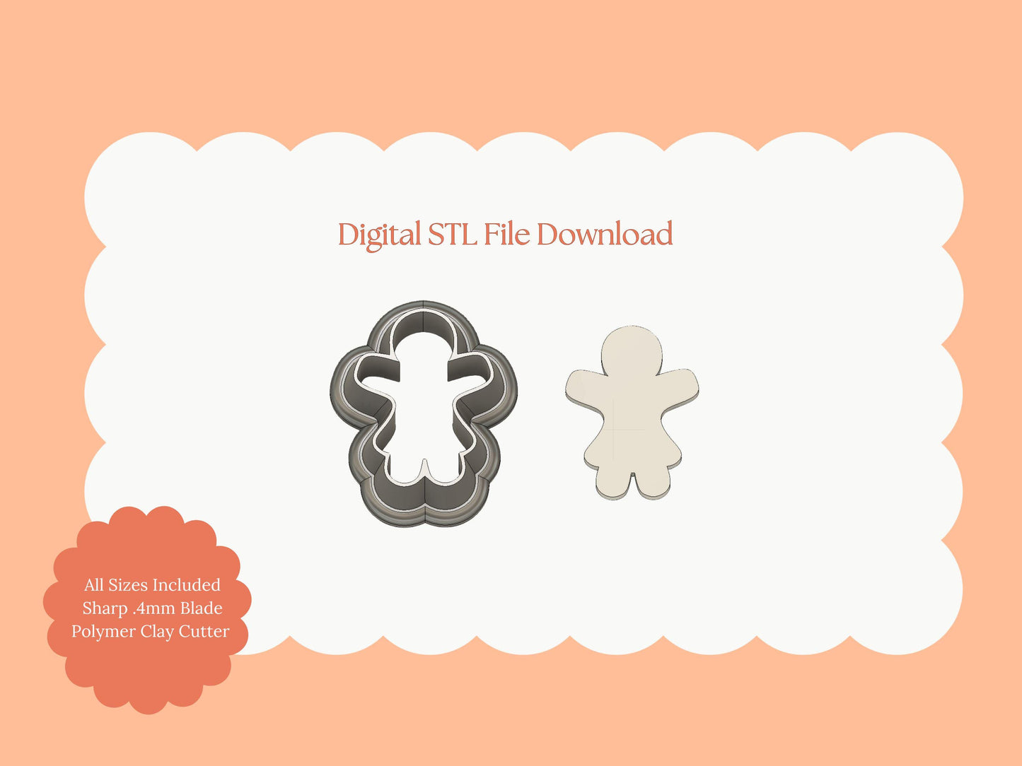 Gingerbread Woman Clay Cutter | Gingerbread Woman STL File for Christmas Polymer Clay Earrings and Baking Crafts