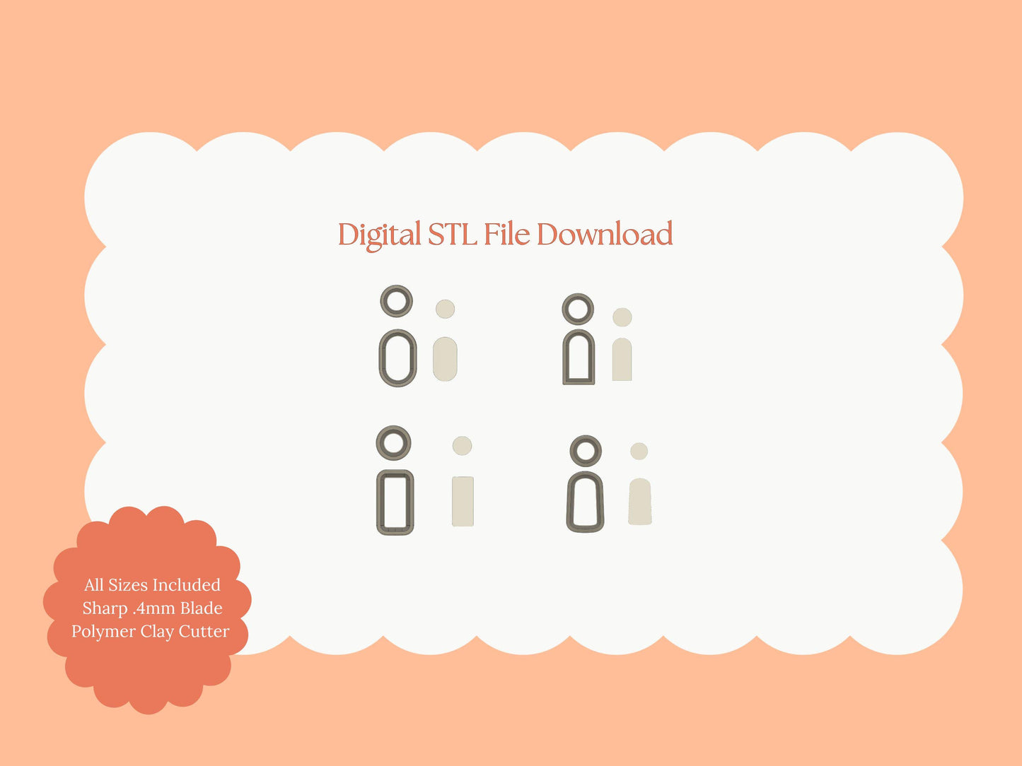 Rounded Dangle Set of 4 | Rounded Oval Rectangle Dangle STL File – Digital Minimalist Cutter Set for Chic Earrings & Modern Clay Crafts