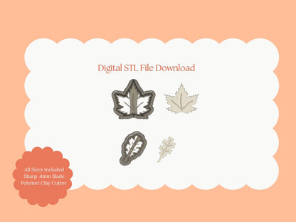 Fall Leaf Set Clay Cutter | Fall Leaf STL File Set for Polymer Clay Earrings and Autumn Jewelry Crafts