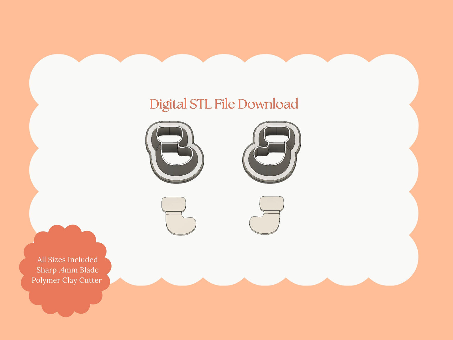 Christmas Stocking No. 2 Clay Cutter | Christmas Stocking STL File Set for Polymer Clay Earrings and Holiday Jewelry