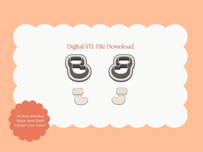 Christmas Stocking No. 2 Clay Cutter | Christmas Stocking STL File Set for Polymer Clay Earrings and Holiday Jewelry