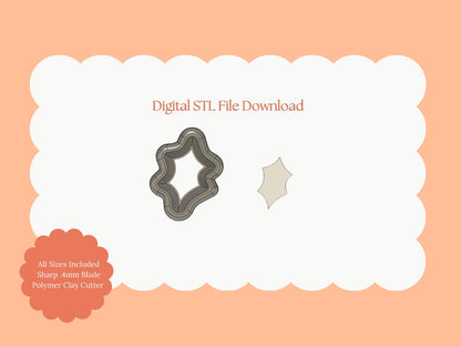 Holly Leaf Clay Cutter | Christmas Holly Leaf STL File for Polymer Clay Earrings and Holiday Crafts