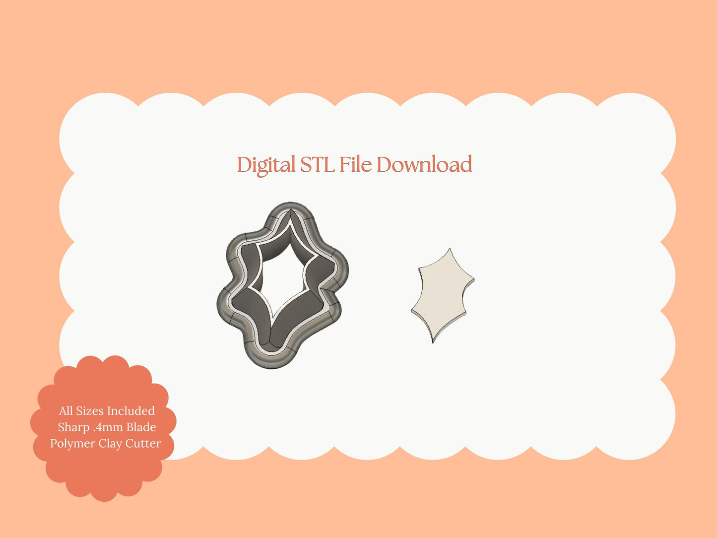 Holly Leaf Clay Cutter | Christmas Holly Leaf STL File for Polymer Clay Earrings and Holiday Crafts