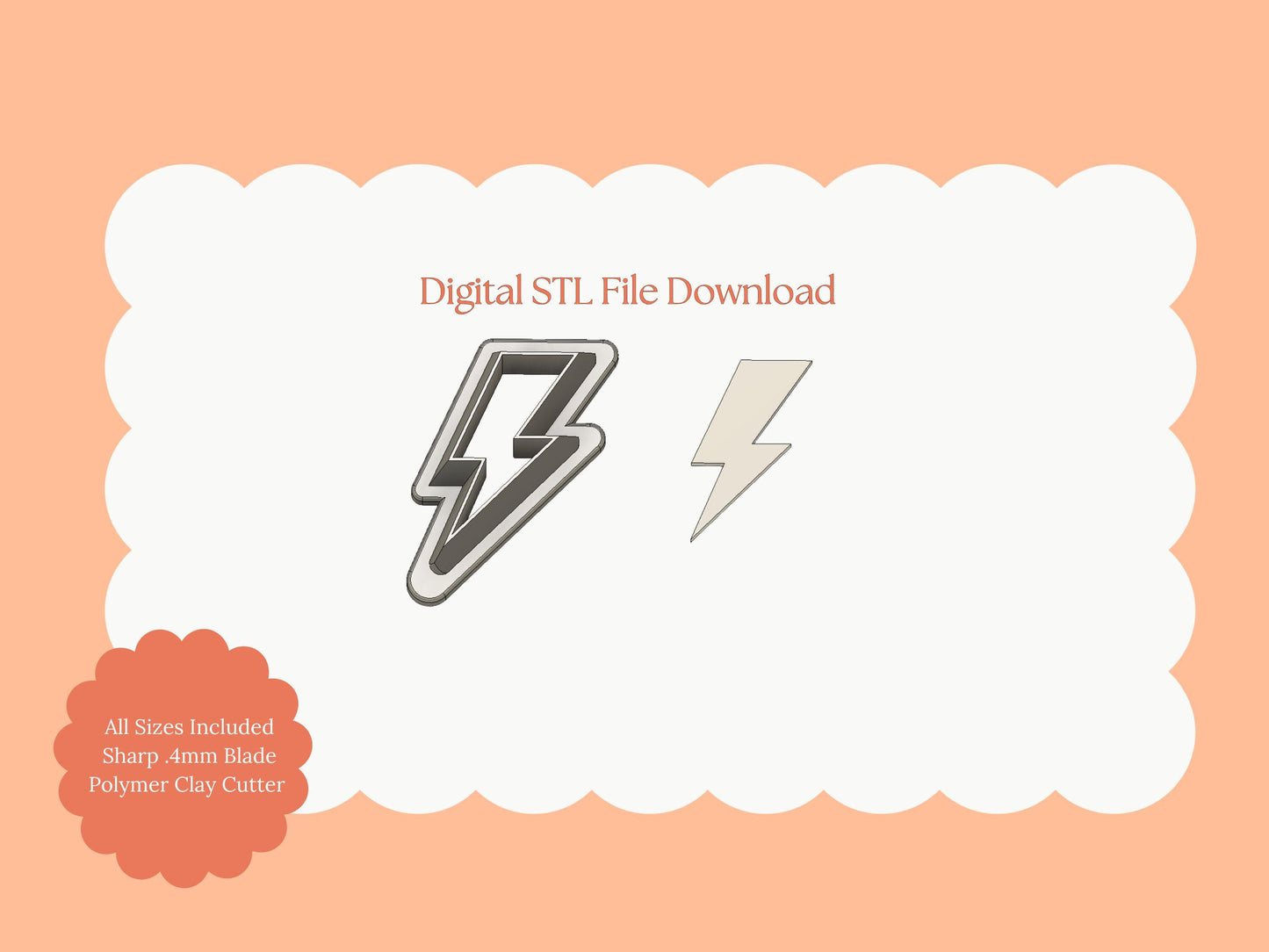 Lightning Bolt Clay Cutter | Lightning Bolt STL File for Polymer Clay Earrings and Trendy Thunderbolt Jewelry Crafts