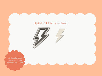 Lightning Bolt Clay Cutter | Lightning Bolt STL File for Polymer Clay Earrings and Trendy Thunderbolt Jewelry Crafts