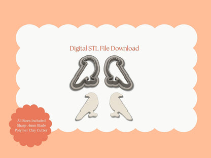 Crow Pair Clay Cutter | Crow Pair STL File – Digital Gothic Cutter for Bird Earrings & Spooky Clay Crafts