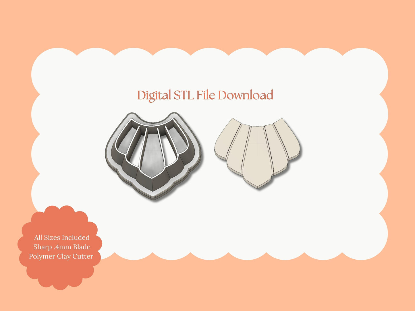 Embossed Abstract Shell Shape Clay Cutter | Abstract Shell STL File – Digital Beach Cutter for Elegant Earrings & Chic Clay Crafts