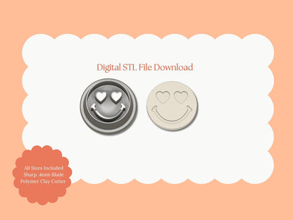 Heart Smiley Clay Cutter | Heart Smiley STL File – Digital Valentine Cutter for Cute Earrings and Fun Love Crafts