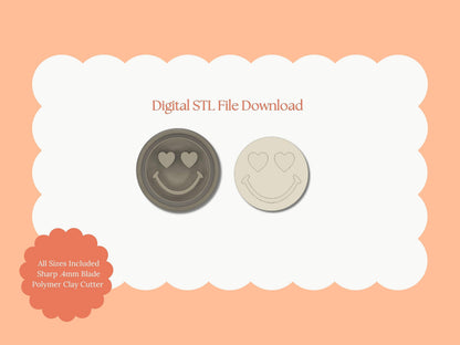 Heart Smiley Clay Cutter | Heart Smiley STL File – Digital Valentine Cutter for Cute Earrings and Fun Love Crafts