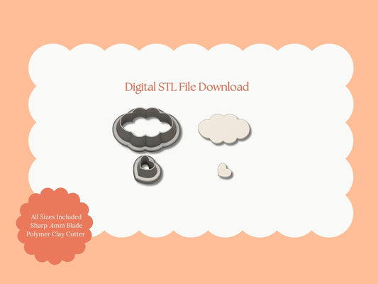 Cloud with Dangling Hearts Clay Cutter | Cloud with Hearts STL File – Digital Whimsical Cutter for Cute Earrings & Fun Clay Crafts