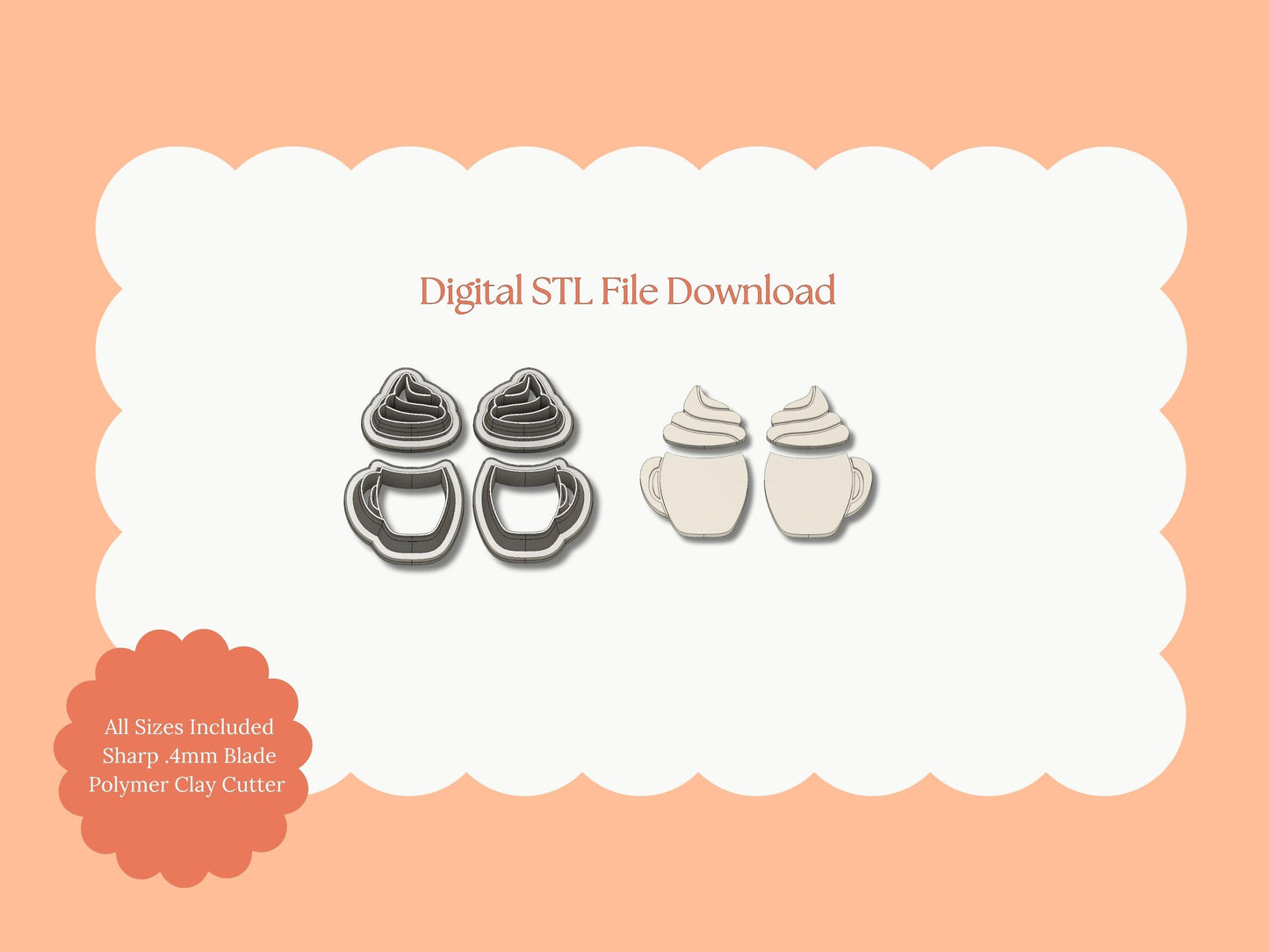 Coffee Cup with Whipped Cream | Coffee Cup STL File – Digital Cozy Cutter for Café Earrings & Cute Clay Crafts