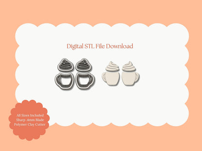 Coffee Cup with Whipped Cream | Coffee Cup STL File – Digital Cozy Cutter for Café Earrings & Cute Clay Crafts
