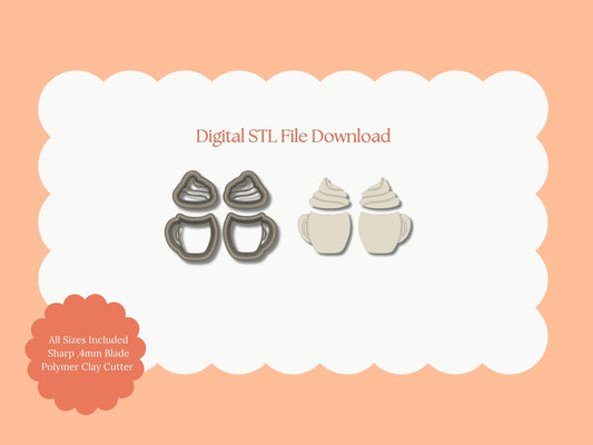Coffee Cup with Whipped Cream | Coffee Cup STL File – Digital Cozy Cutter for Café Earrings & Cute Clay Crafts