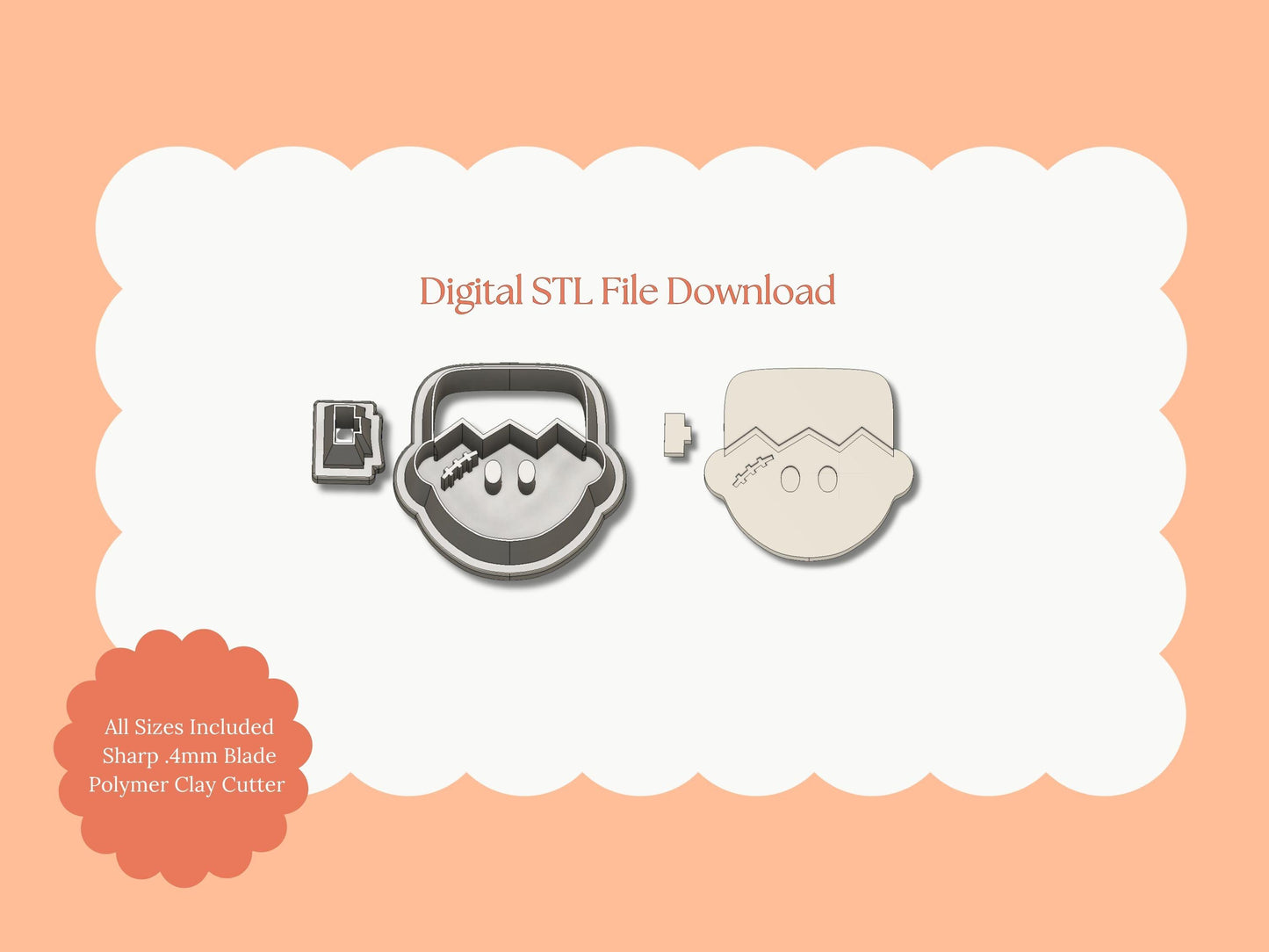 Frankenstein's Monster No. 2 Clay Cutter | Frankenstein No. 2 STL File – Digital Halloween Cutter for Spooky Earrings & Haunted Crafts
