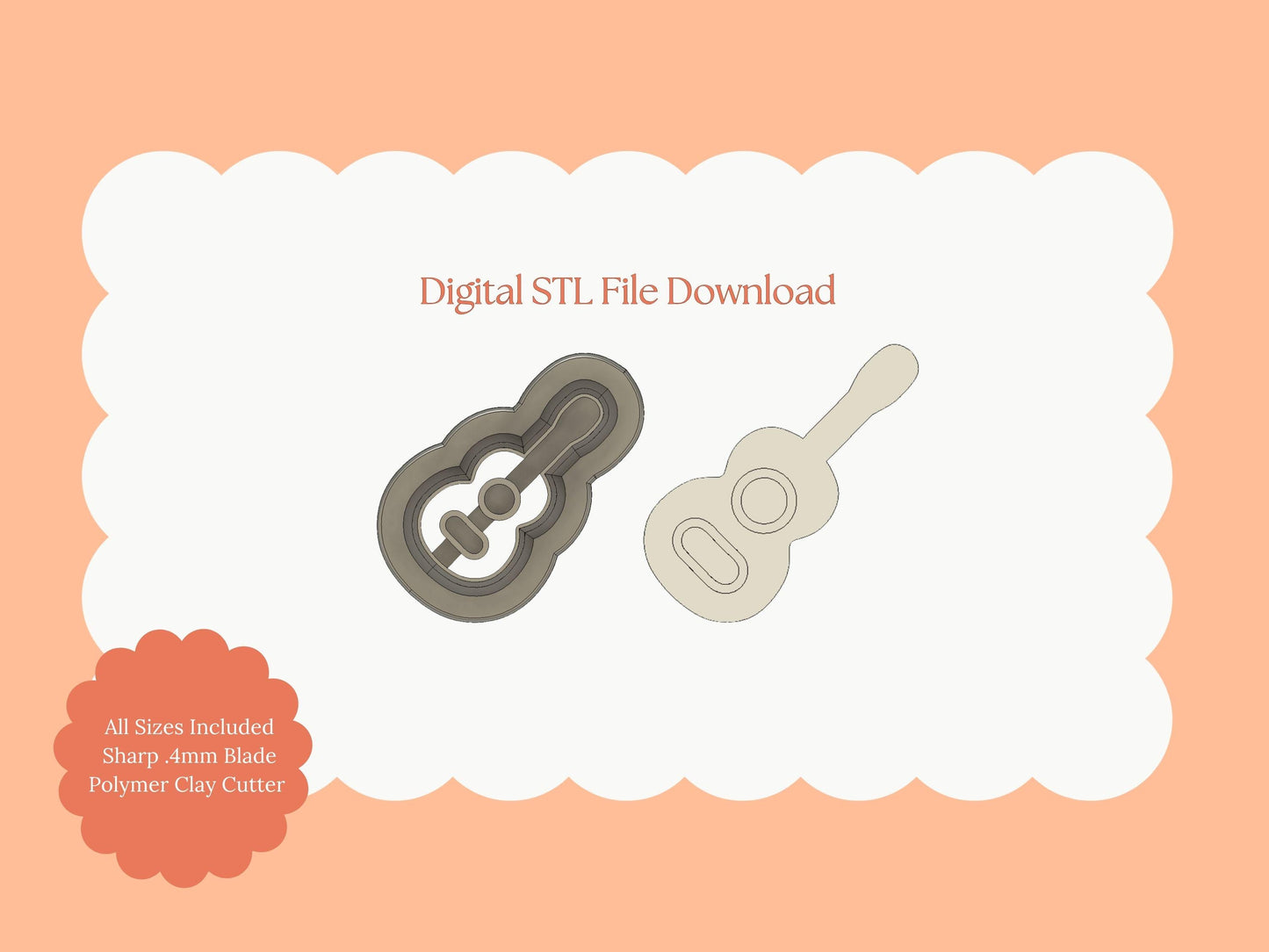 Guitar Clay Cutter | Guitar STL File – Digital Music Cutter for Rock Earrings and Festival-Themed Crafts