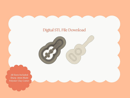 Guitar Clay Cutter | Guitar STL File – Digital Music Cutter for Rock Earrings and Festival-Themed Crafts