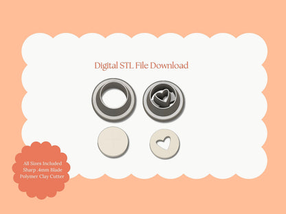 Round Heart Cookie Emboss Clay Cutter | Round Heart Cookie STL File – Digital Valentine's Cutter with Embossed Design for Cute Earrings