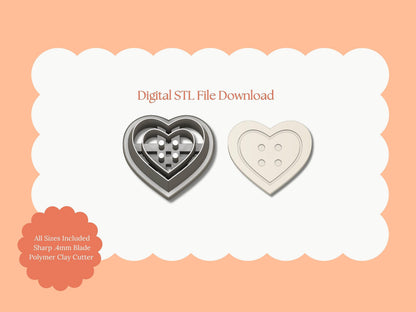 Heart Button No. 1 Clay Cutter | Heart Button STL File – Digital Sewing Cutter for Cute Earrings and Craft DIY