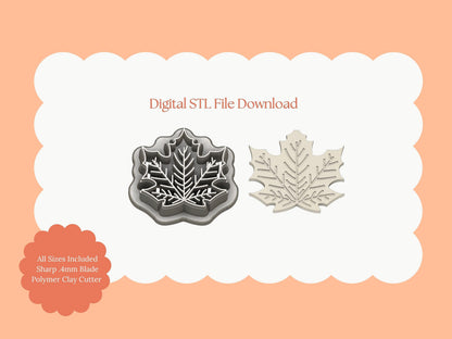 Maple Leaf No. 7 Clay Cutter | Maple Leaf STL File – Digital Autumn Leaf Cutter for Fall Earrings and Crafts