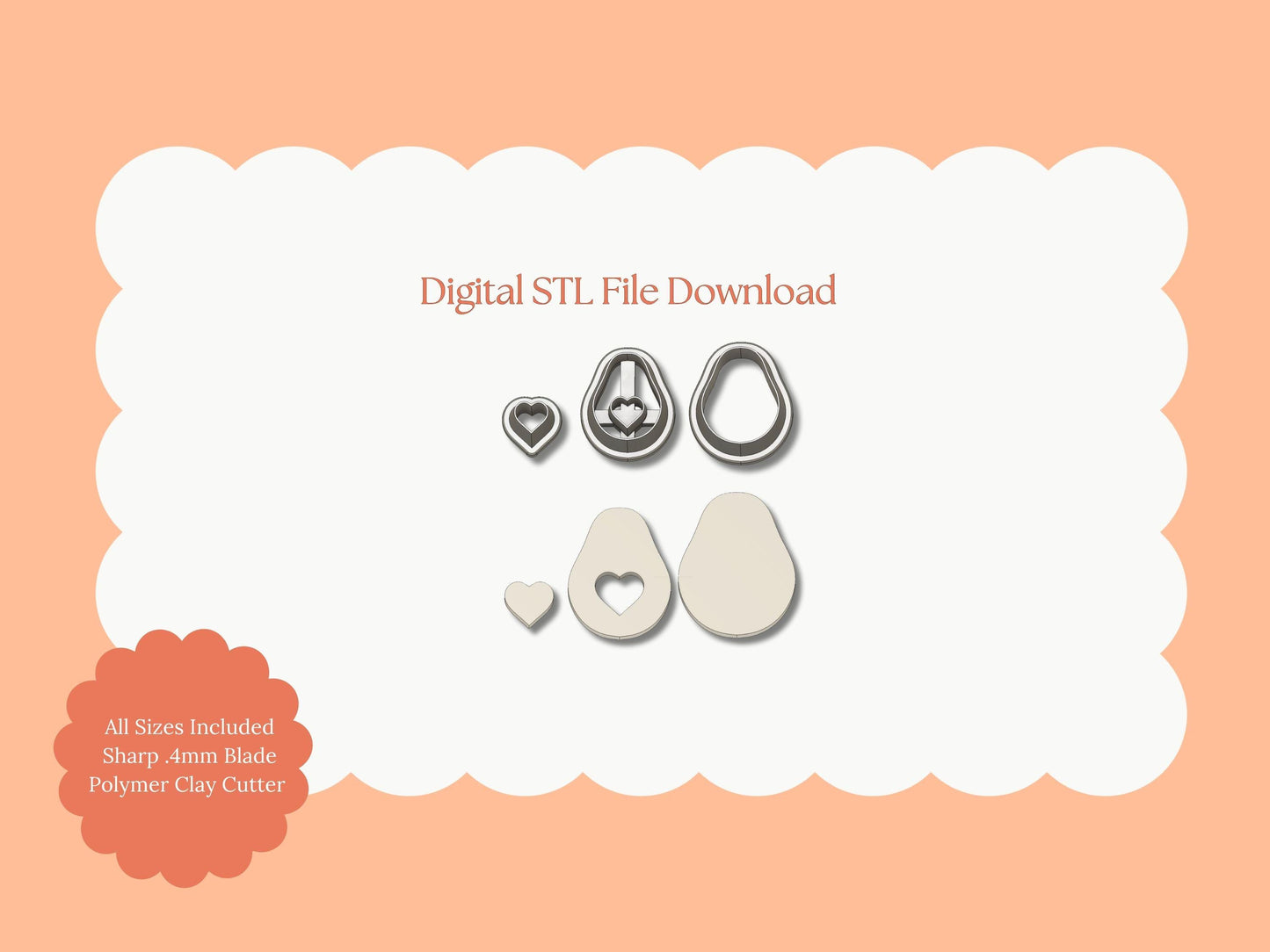 Heart Avocado Clay Cutter | Heart Avocado STL File – Digital Valentine Cutter for Cute Earrings and Food-Themed Crafts