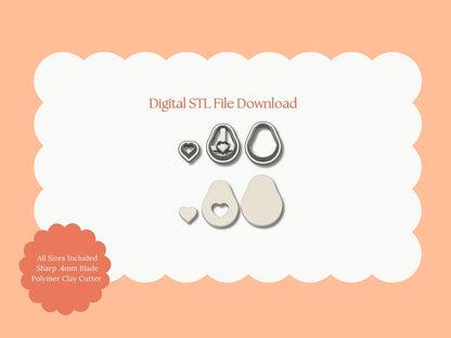 Heart Avocado Clay Cutter | Heart Avocado STL File – Digital Valentine Cutter for Cute Earrings and Food-Themed Crafts