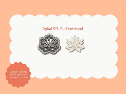 Maple Leaf No. 6 Clay Cutter | Maple Leaf STL File – Digital Fall Leaf Cutter for Rustic Earrings and Autumn Projects