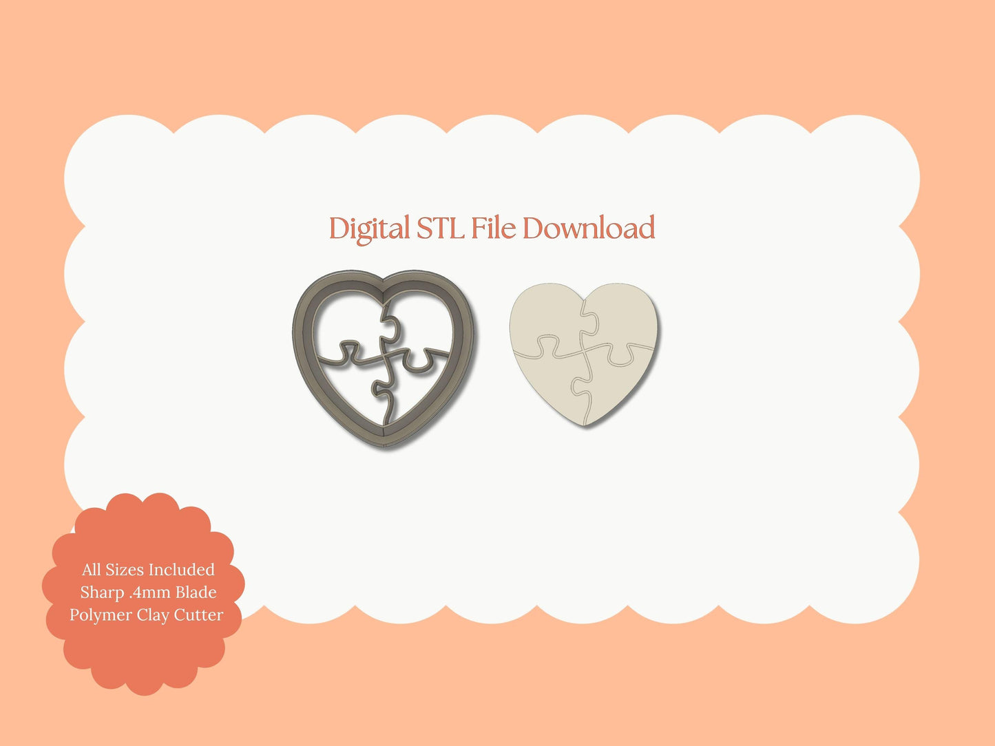 Heart Puzzle Clay Cutter | Heart Puzzle STL File – Digital Romantic Cutter for Love-Themed Earrings and Couple Crafts