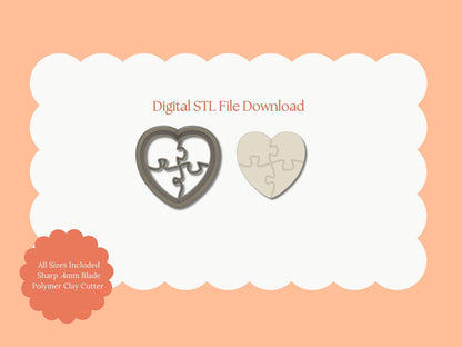 Heart Puzzle Clay Cutter | Heart Puzzle STL File – Digital Romantic Cutter for Love-Themed Earrings and Couple Crafts
