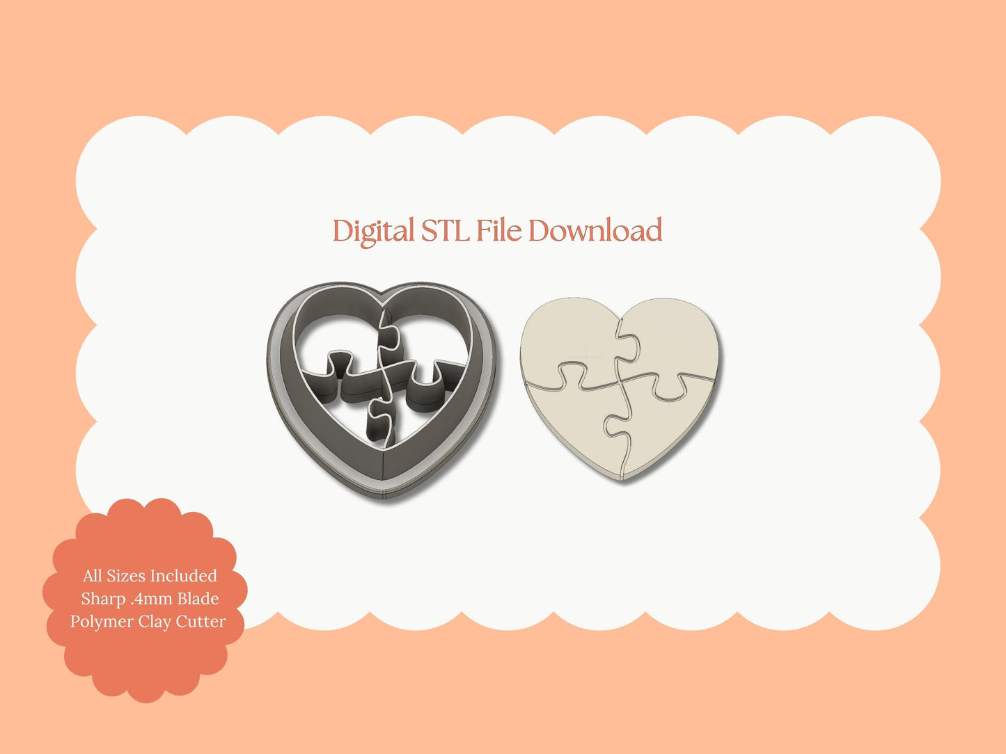 Heart Puzzle Clay Cutter | Heart Puzzle STL File – Digital Romantic Cutter for Love-Themed Earrings and Couple Crafts