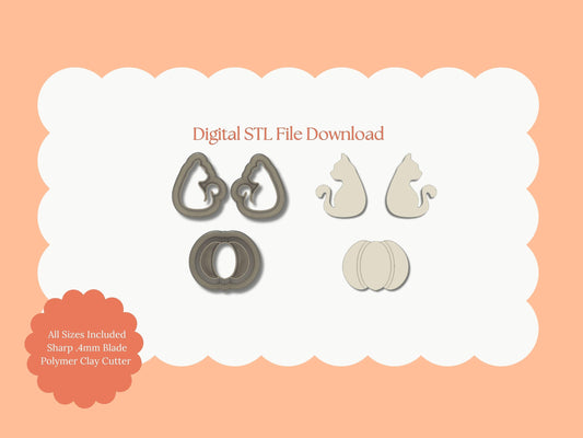 Pumpkin Cat Clay Cutter | Pumpkin Cat STL File – Digital Halloween Cutter for Spooky Cat Earrings and Fall Crafts