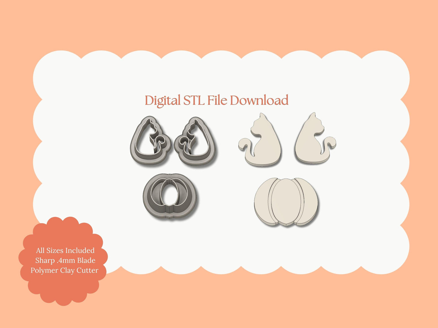 Pumpkin Cat Clay Cutter | Pumpkin Cat STL File – Digital Halloween Cutter for Spooky Cat Earrings and Fall Crafts