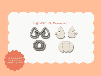 Pumpkin Cat Clay Cutter | Pumpkin Cat STL File – Digital Halloween Cutter for Spooky Cat Earrings and Fall Crafts