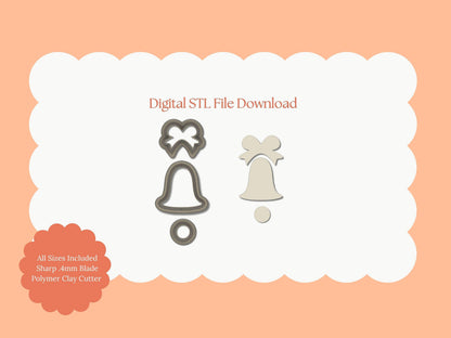 Christmas Bell Set Clay Cutter | Christmas Bell STL File – Digital Holiday Cutter for Festive Earrings and Winter Accessories