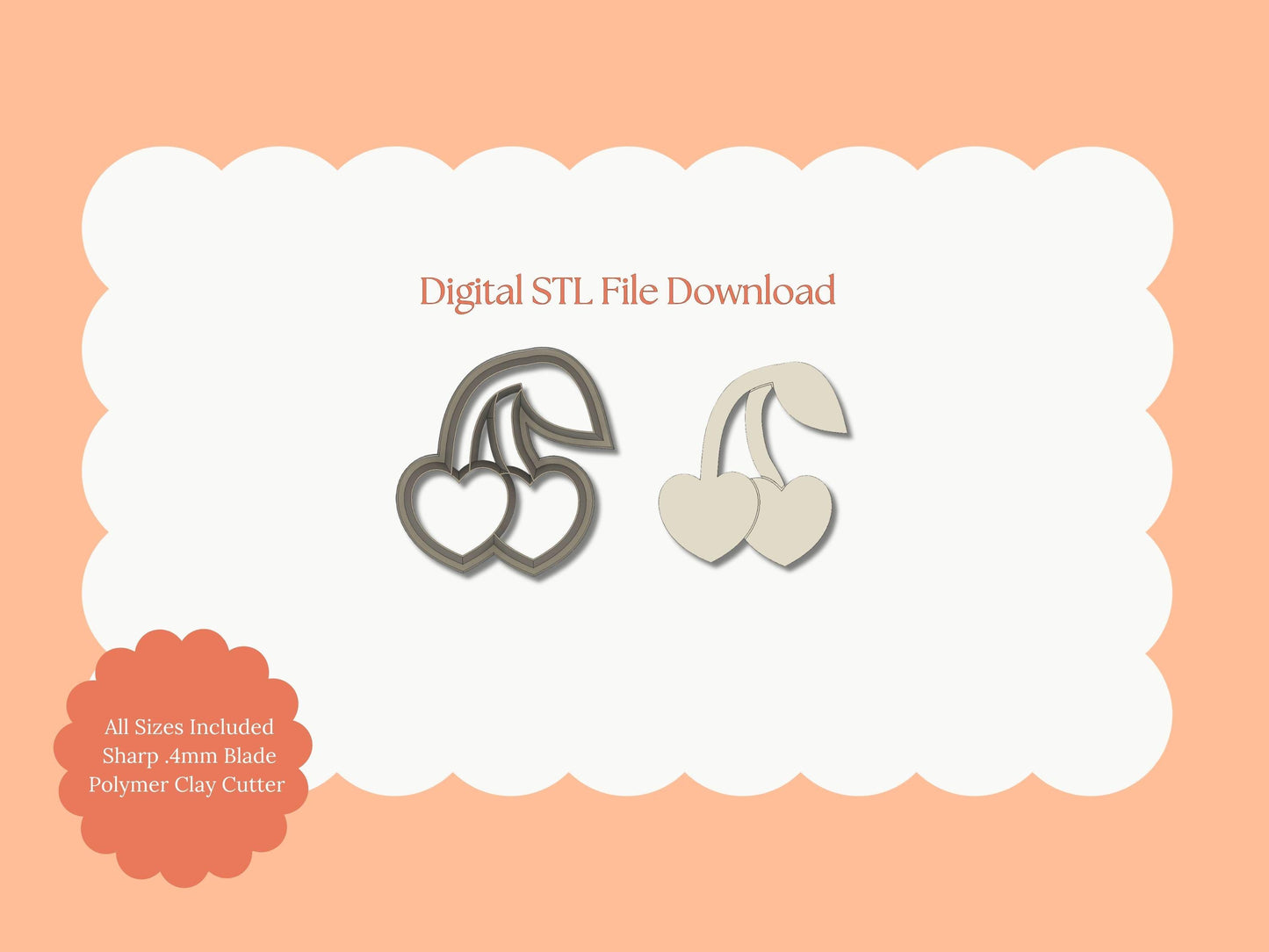 Heart Cherries Clay Cutter | Heart Cherries STL File – Digital Valentine Cutter for Cute Earrings and Fruit-Themed Crafts