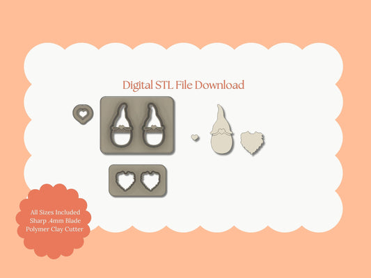 Valentine Gnome No. 7 Clay Cutter | Valentine Gnome STL File – Digital Holiday Gnome Cutter for Cute Earrings and Love Crafts