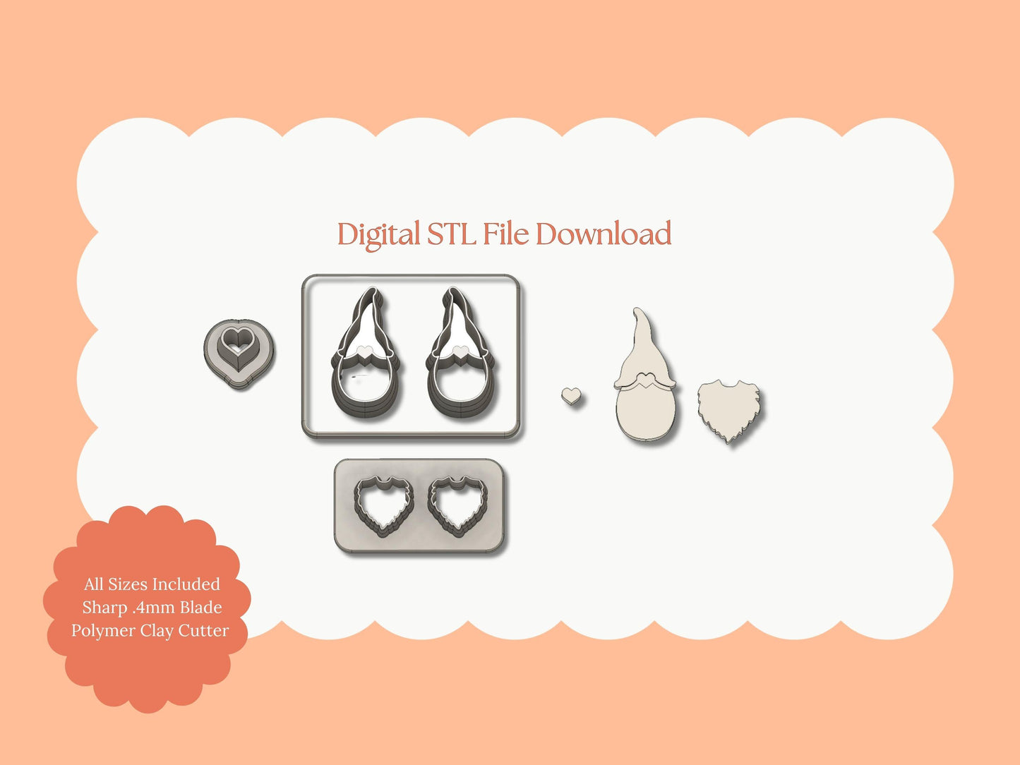 Valentine Gnome No. 7 Clay Cutter | Valentine Gnome STL File – Digital Holiday Gnome Cutter for Cute Earrings and Love Crafts