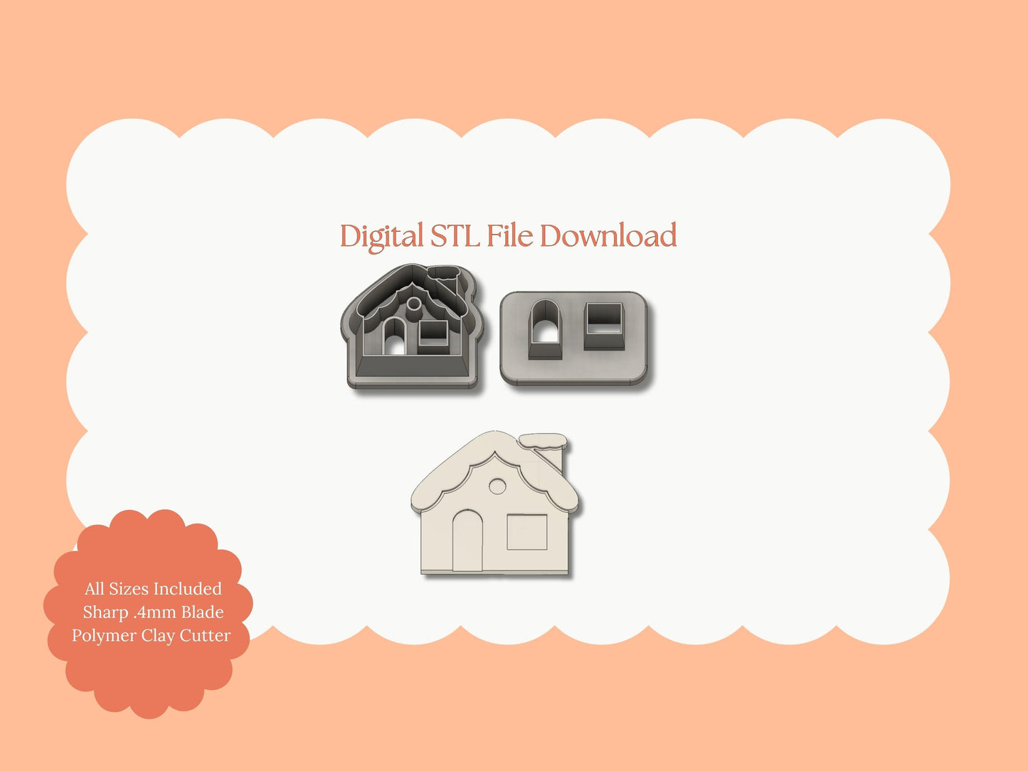 Gingerbread House No. 4 Clay Cutter | Gingerbread House STL File – Digital Cookie Cutter for Christmas Earrings & Winter Crafts