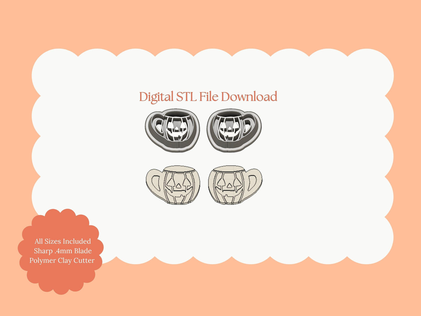 Jack O Lantern Mug Clay Cutter | Jack O Lantern Mug STL File – Digital Pumpkin Mug Clay Cutter for Halloween Jewelry