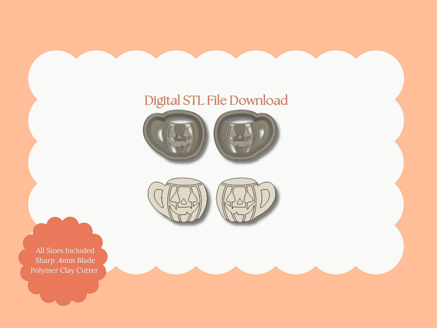 Jack O Lantern Mug Clay Cutter | Jack O Lantern Mug STL File – Digital Pumpkin Mug Clay Cutter for Halloween Jewelry