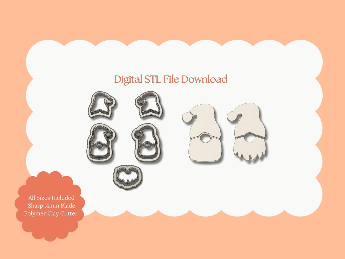Gnome No. 6 Clay Cutter | Gnome No. 6 STL File – Digital Holiday Gnome Cutter for Winter Earrings and Festive DIY Projects