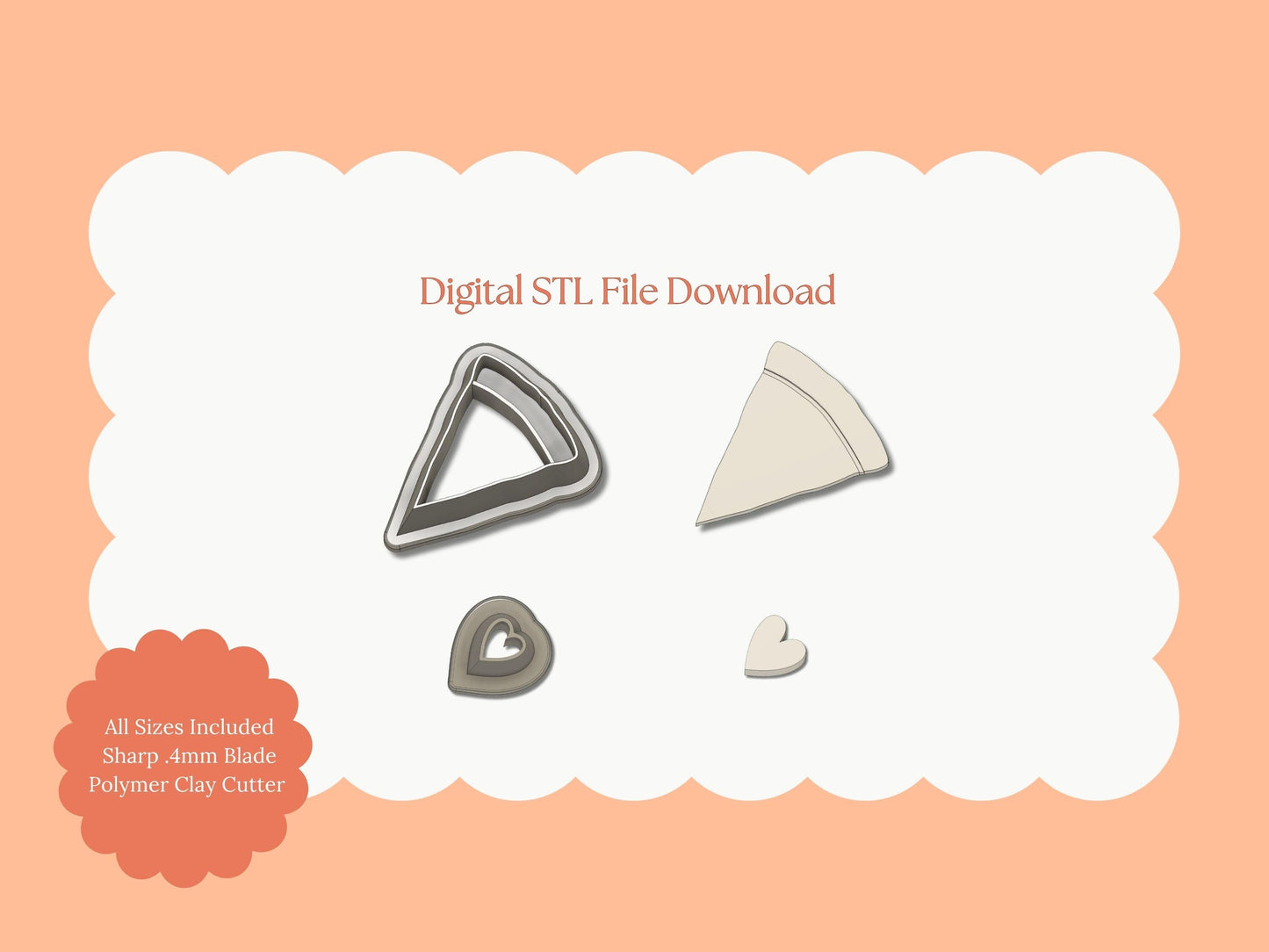 Pizza Heart Clay Cutter | Heart Pizza STL File – Digital Valentine’s Cutter for Food Earrings and Cute Love Crafts
