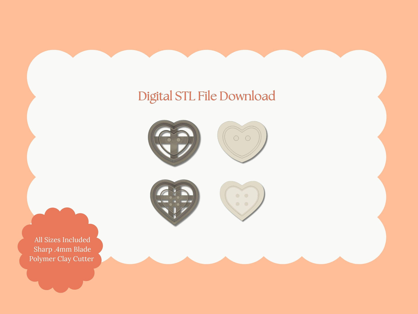 Heart Button Set of Two Clay Cutter | Heart Button Set STL File – Digital Sewing-Themed Cutter for Cute DIY Earrings