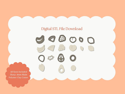 Fruit Stud Pack Clay Cutter | Fruit Stud Pack STL File – Digital Summer Fruit Clay Cutter Set for Earrings & Cute DIY Crafts