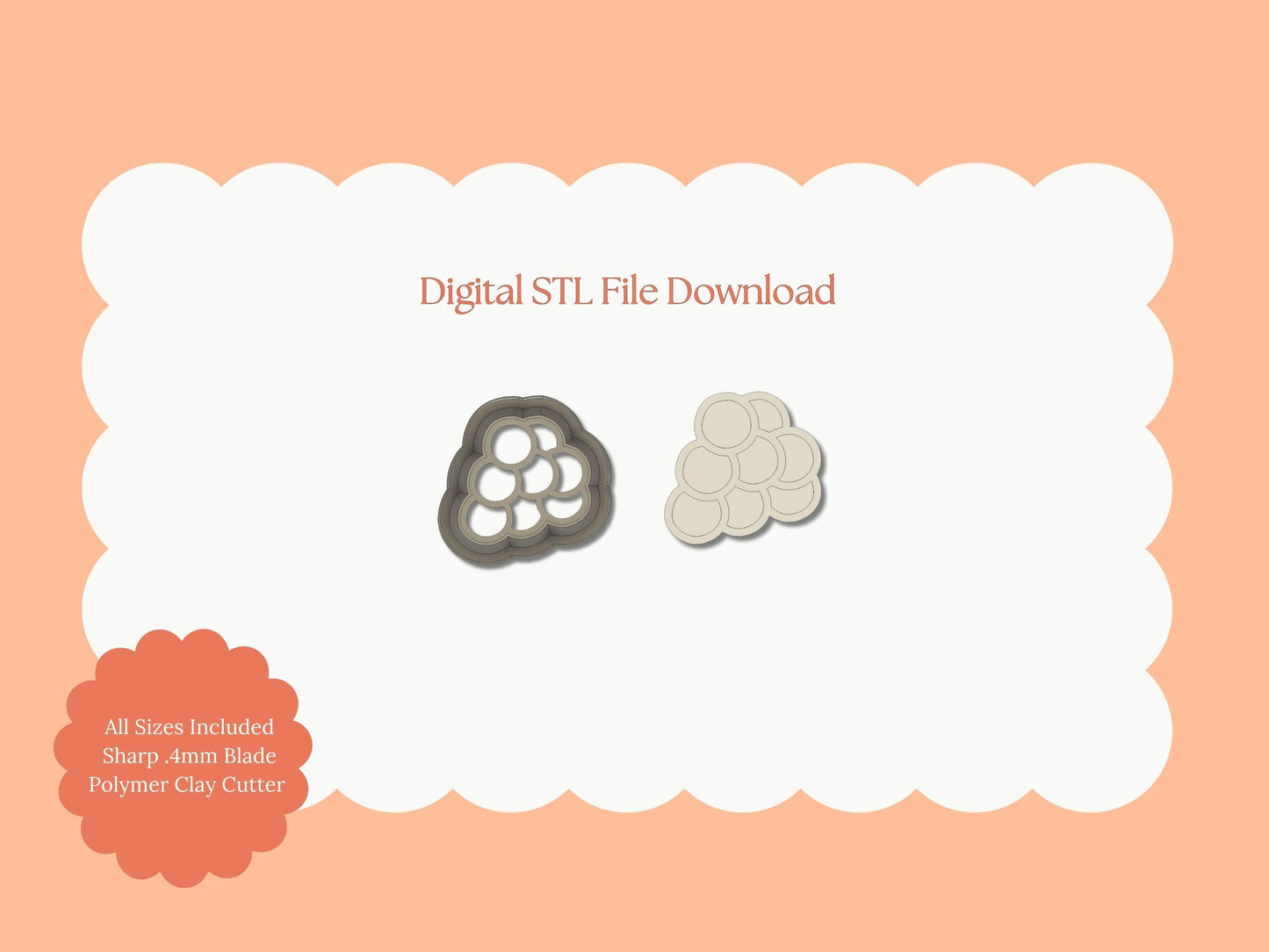 Grapes Clay Cutter | Grapes STL File – Digital Fruit Cutter for Summer Earrings and Fruit-Themed Clay Crafts