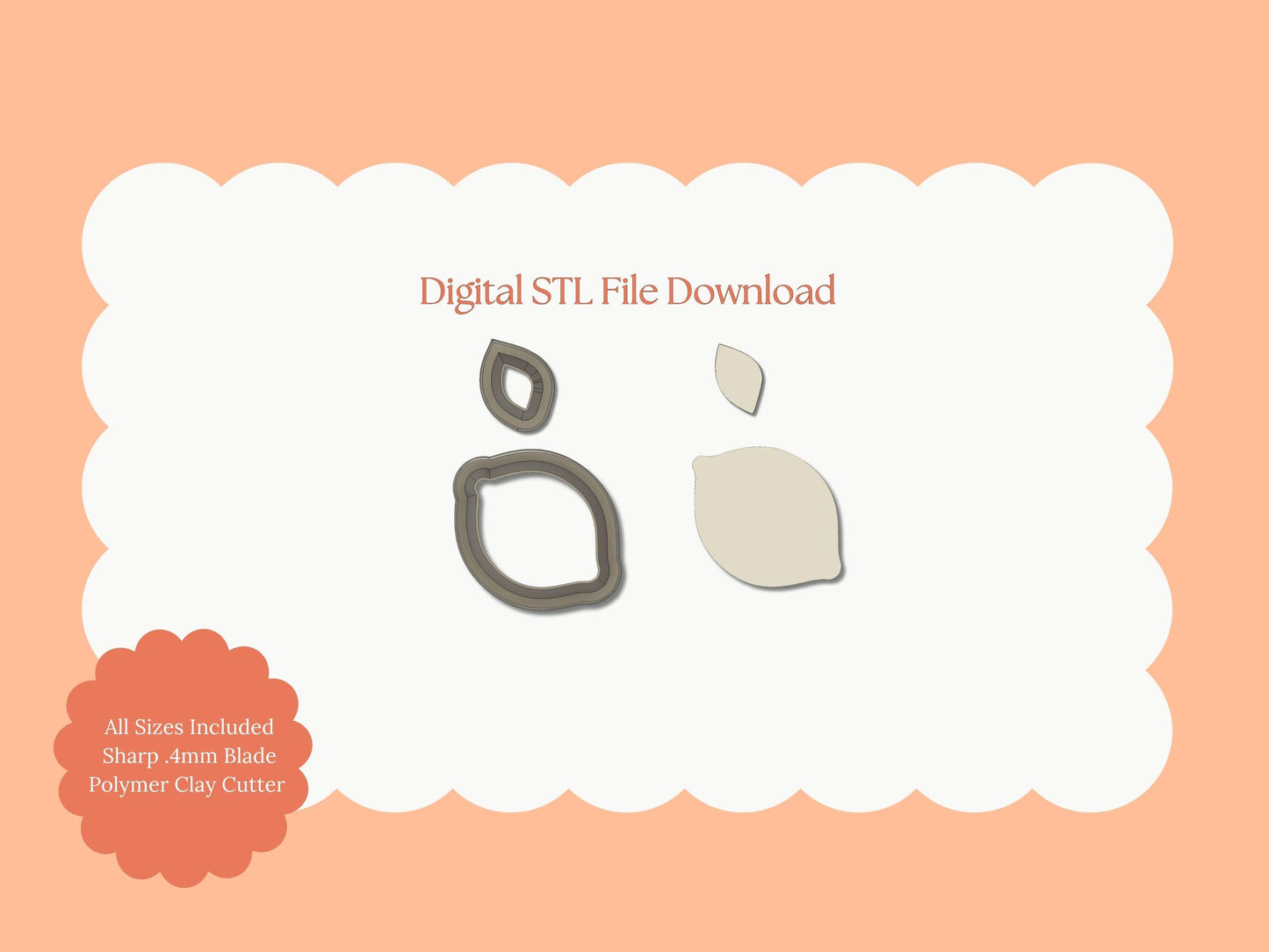 Lemon No. 2 Clay Cutter | Lemon STL File – Digital Citrus Cutter for Summer Earrings and Fruit-Themed Clay Crafts