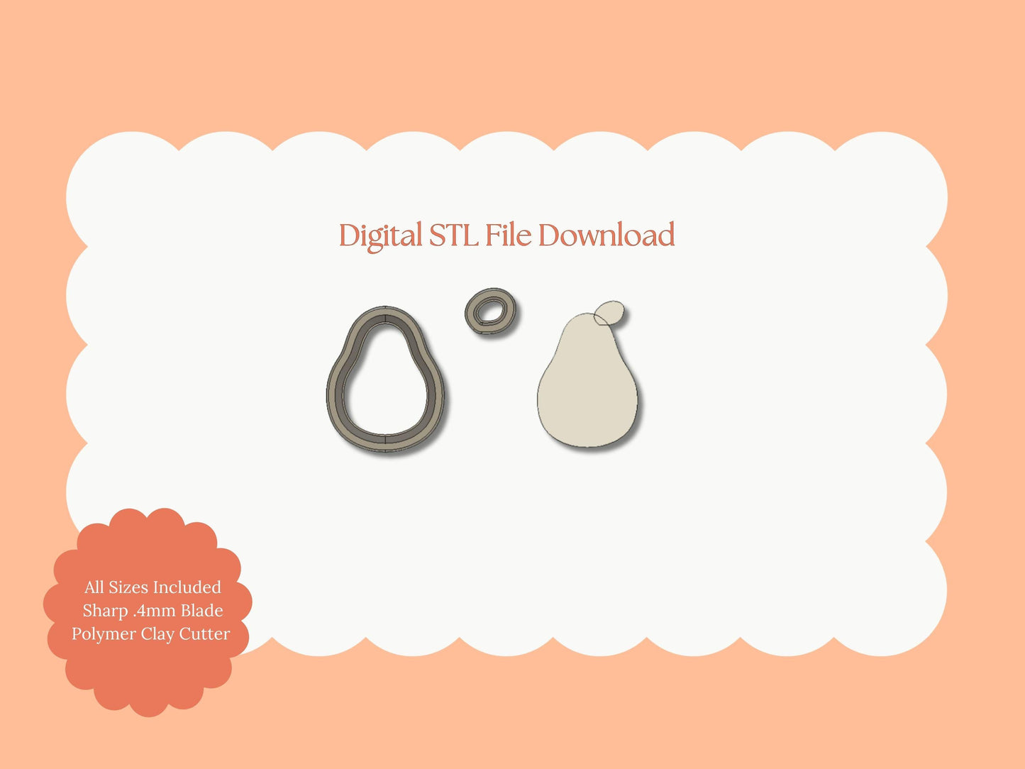 Pear Clay Cutter | Pear STL File – Digital Fruit Cutter for Cute Earrings and Food-Themed Polymer Crafts