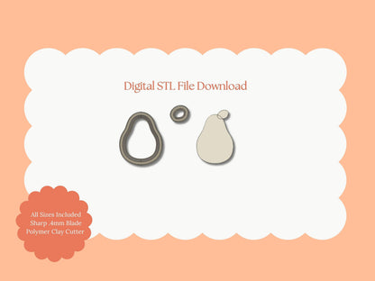 Pear Clay Cutter | Pear STL File – Digital Fruit Cutter for Cute Earrings and Food-Themed Polymer Crafts