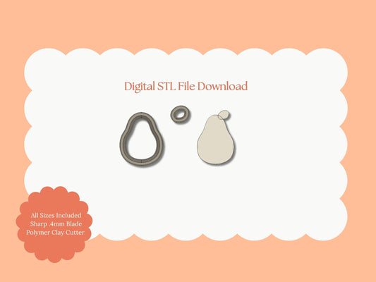 Pear Clay Cutter | Pear STL File – Digital Fruit Cutter for Cute Earrings and Food-Themed Polymer Crafts