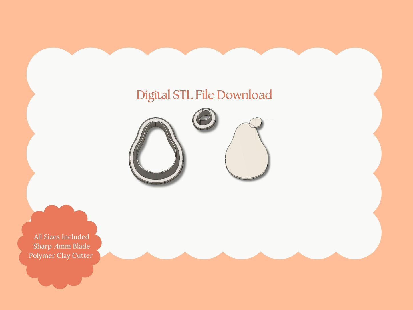 Pear Clay Cutter | Pear STL File – Digital Fruit Cutter for Cute Earrings and Food-Themed Polymer Crafts