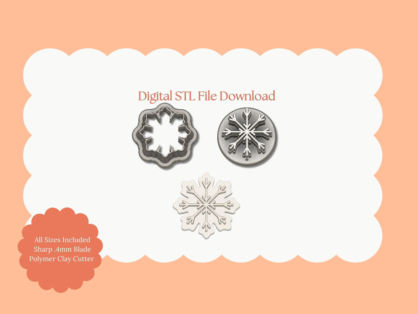 Snowflake No. 9 Clay Cutter | Snowflake No. 9 STL File – Digital Christmas Cutter for Winter Earrings and Holiday Projects